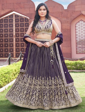 Beautiful georgette dark purple lehenga choli with dupatta