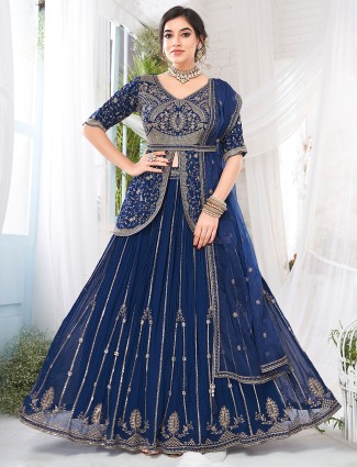 Stunning dark blue georgette lehenga suit