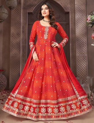 Dazzling red and orange georgette anarkali suit