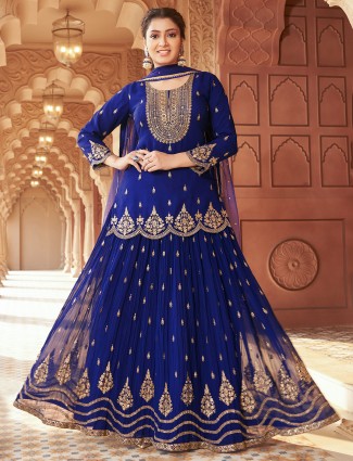 Dazzling royal blue lehenga suit with dupatta