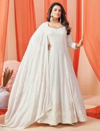 Georgette white embroidery anarkali suit