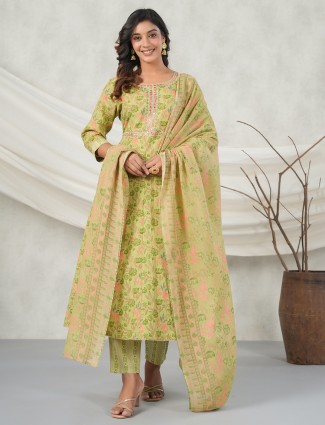 Awesome light green printed kurti set