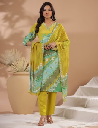 Awesome mustard yellow printed kurti set