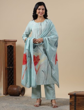 Beautiful light blue cotton kurti set