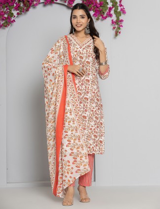 Stunning orange and off-white kurti set