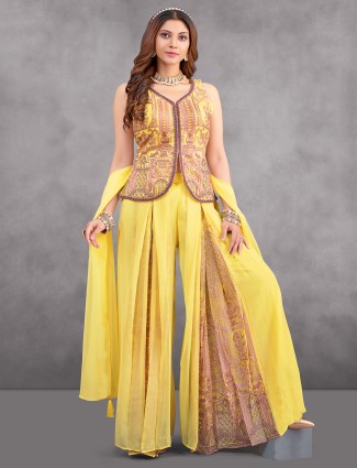 Amazing georgette yellow palazzo suit