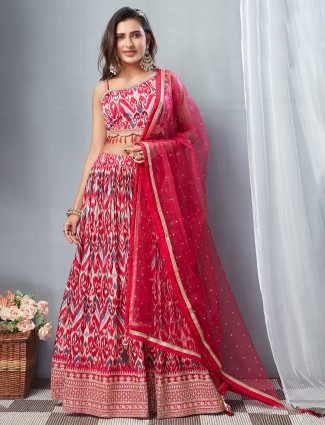 Elegant red printed lehenga choli