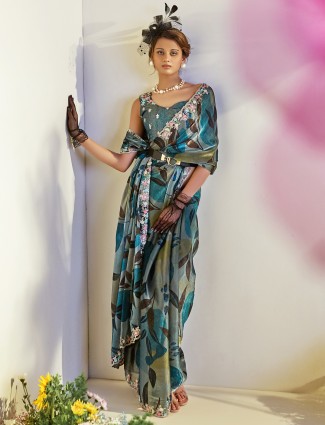 Latest grey linen saree