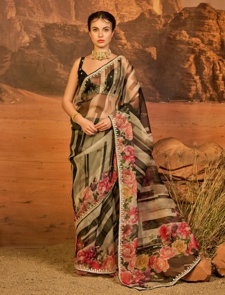 Beautiful black printed organza Saree