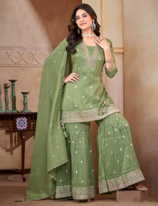 Latest olive georgette sharara suit