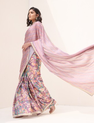 Light purple wedding printed saree