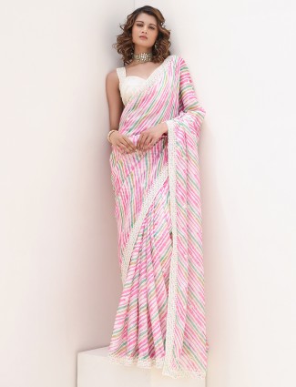 Pink printed tissue silk saree