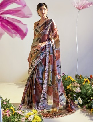 Beautiful printed brown saree