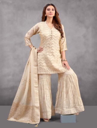 Trendy beige georgette sharara suit