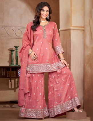 Trendy peach georgette sharara suit