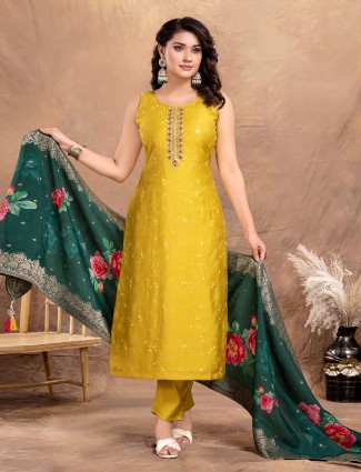 Mustard yellow salwar suit in cotton