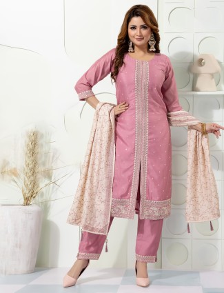 Georgette pink straight cut salwar suit