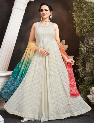 Latest off-white palazzo suit with dupatta