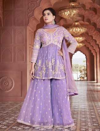 Lilac purple georgette palazzo suit