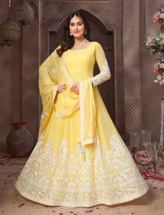 Latest yellow georgette anarkali suit