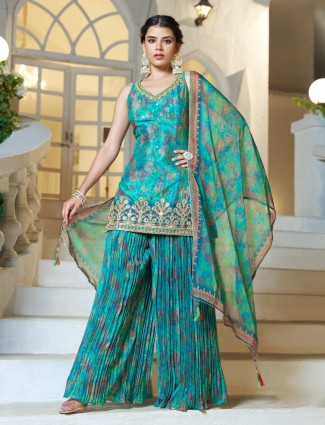 Trendy rama blue printed palazzo suit