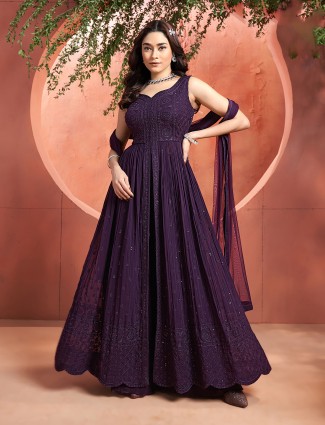 Georgette dark purple palazzo suit