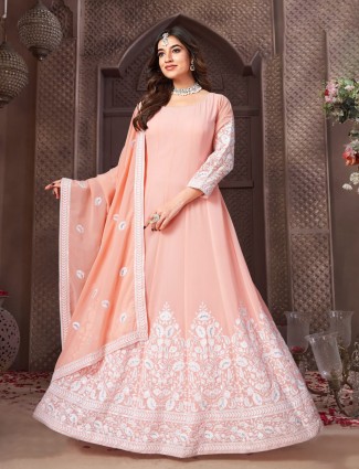 Trendy peach anarkali suit with dupatta