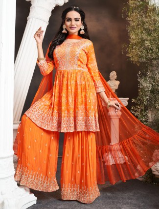 Trendy printed orange palazzo suit