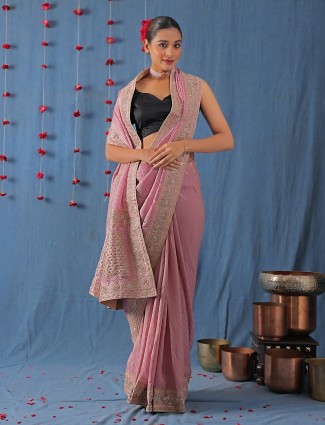 Stunning mauve Pink Silk Saree