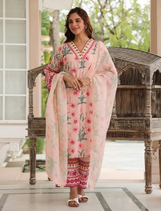 Beautiful pink cotton printed kurti set