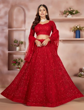 Red net lehenga choli with dupatta