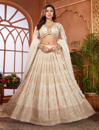 Cream silk wedding lehenga choli