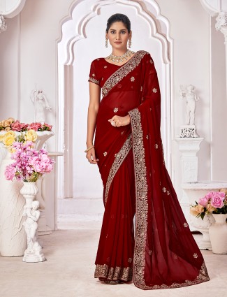 Maroon georgette embroidery saree