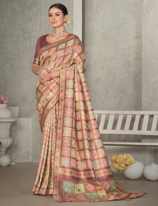 Mauve pink tussur silk saree