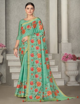 Stylish sea green tussur silk saree