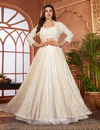 Cream wedding georgette lehenga choli