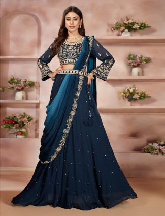 Wedding navy georgette lehenga choli