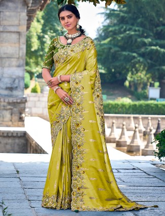 Elegant silk light green saree