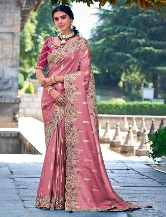 Garaceful mauve pink silk saree