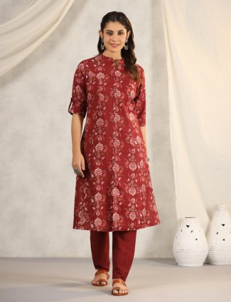 Amazing maroon cotton printed kurti