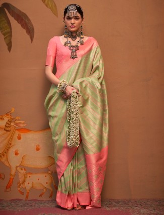 Beautiful silk pista green saree