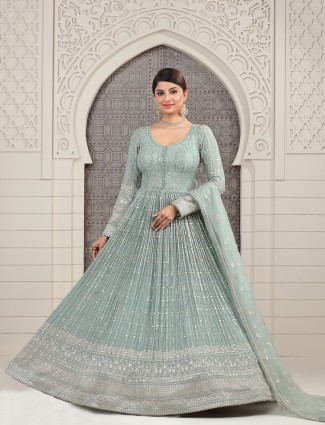 Stunning mint blue anarkali suit