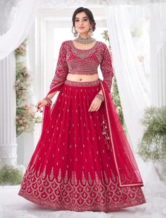 Maroon georgette lehenga choli with dupatta