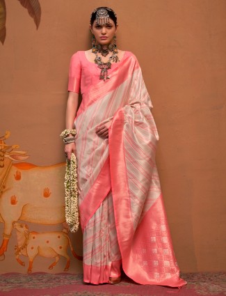 Smashing latest beige silk saree