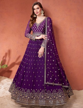 Stylish dark purple suit with dupatta