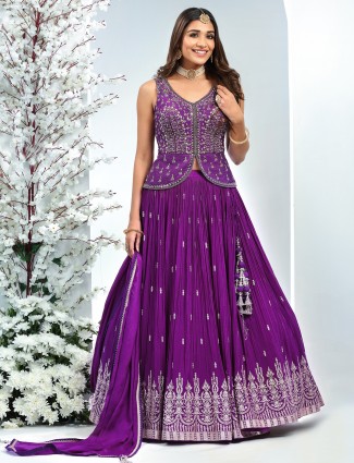 Glamorous dark purple georgette lehenga choli