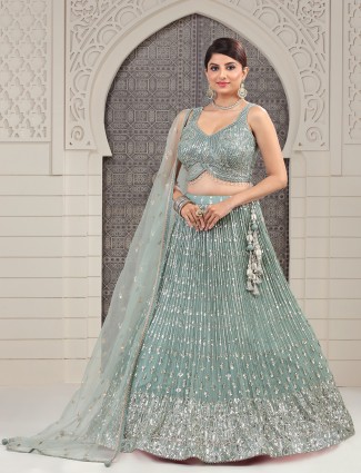 Mint blue lehenga choli in georgette