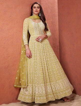 Dazzling yellow georgette anarkali suit