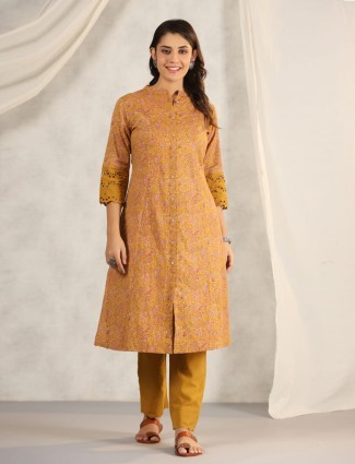 Printed cotton casual mustard yellow kurti