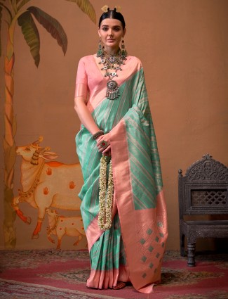 Trendy sky blue silk saree